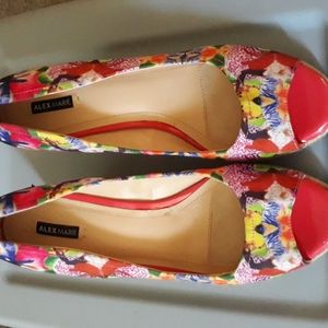 2 for $25 - Alex Marie Coral Floral Woven Heeled Wedges